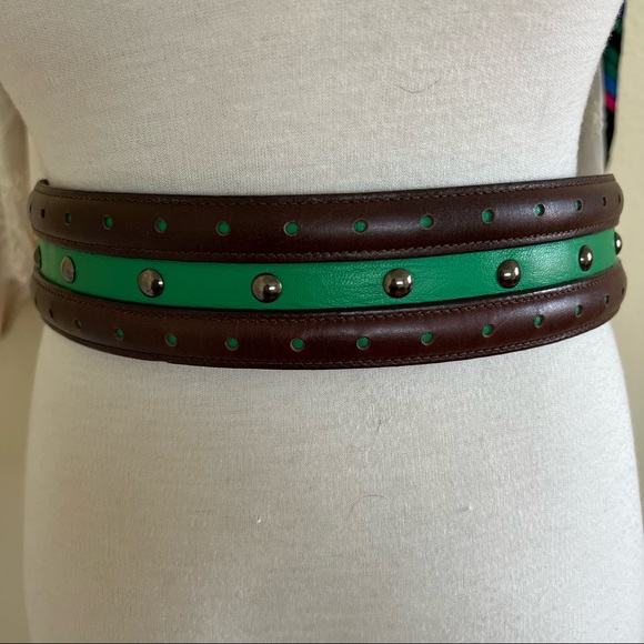 Oscar de la Renta Vintage Double Buckle Leather Belt , M main image 13